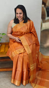 Burnt orange desi tussar silk saree