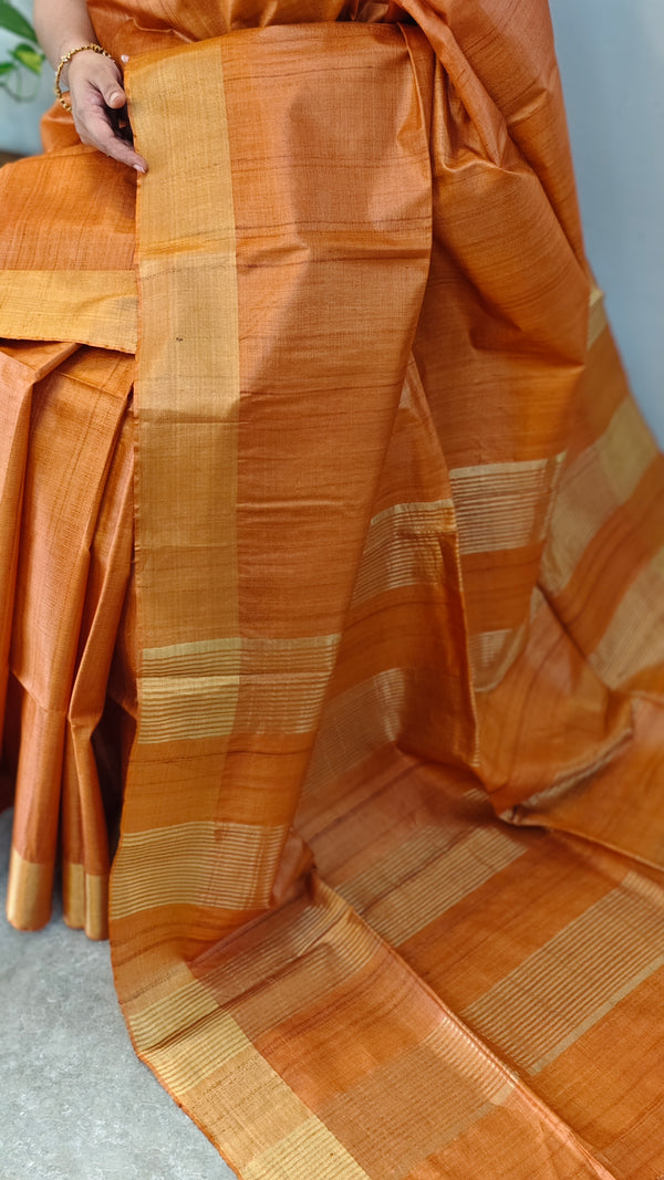 Burnt orange desi tussar silk saree