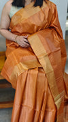Burnt orange desi tussar silk saree