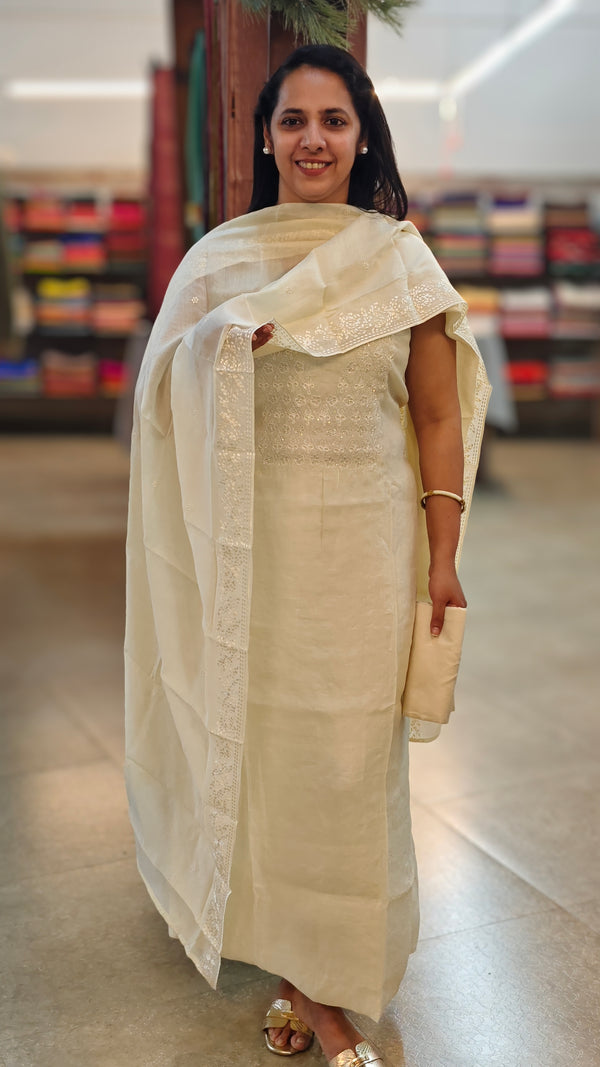 Off white chanderi salwar suit