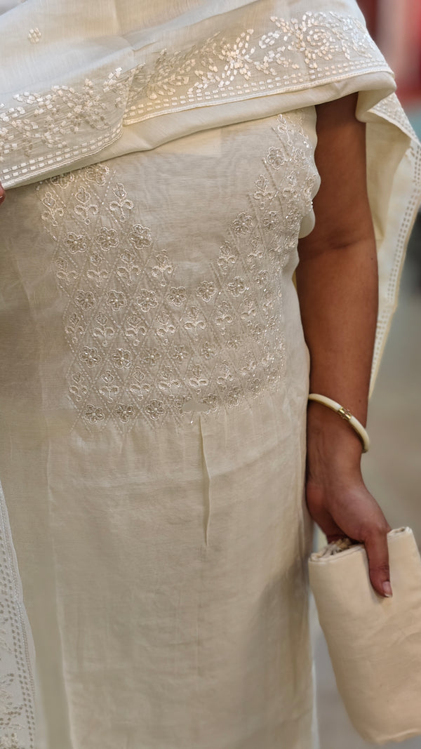 Off white chanderi salwar suit