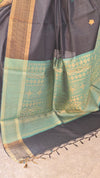 Black and green raw silk saree - SRW62