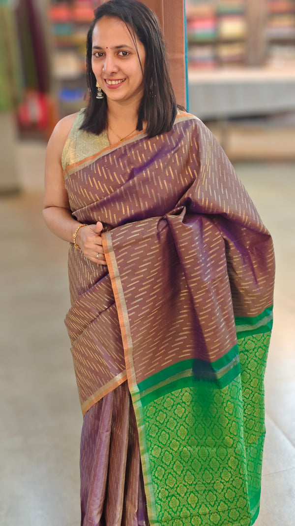 Brown and purple shade raw silk saree - SRW6_37