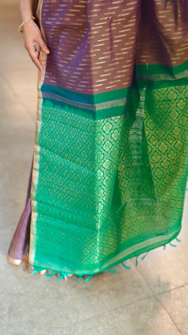 Brown and purple shade raw silk saree - SRW6_37