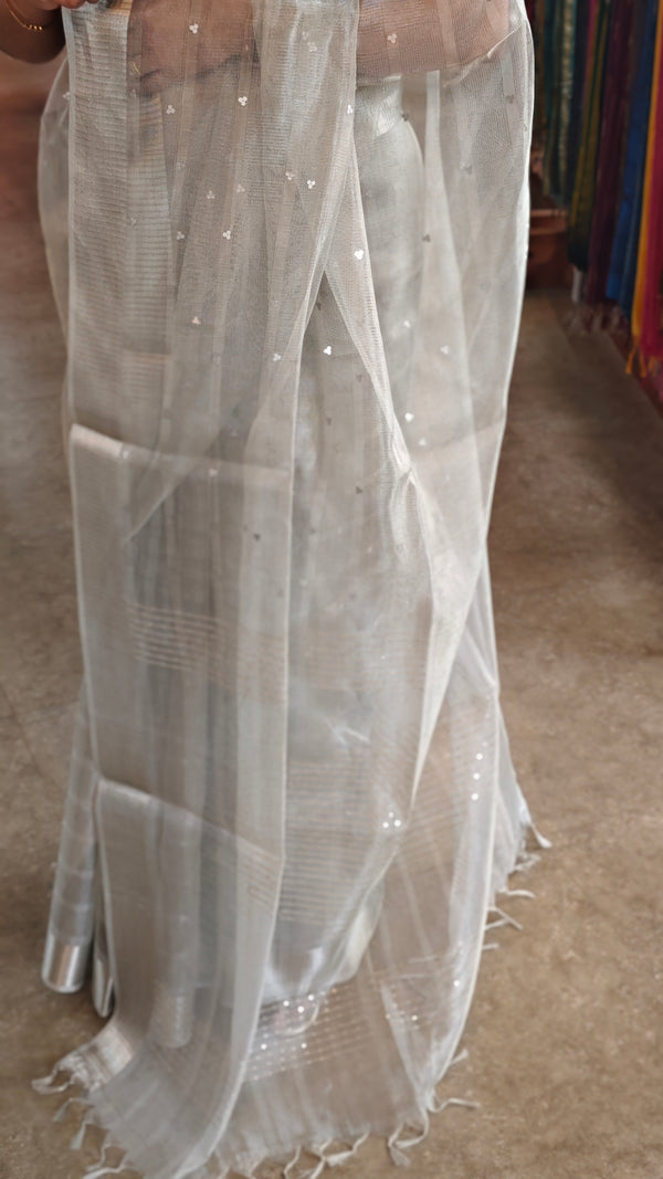 Silver tissue silk saree with sequins - SNM42 - 2M83