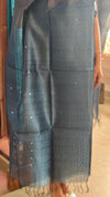Peacock blue tussar organza suit