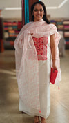 White and pink net kota suit