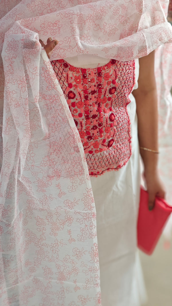 White and pink net kota suit