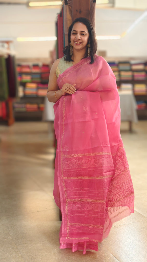 Candy pink organza silk saree