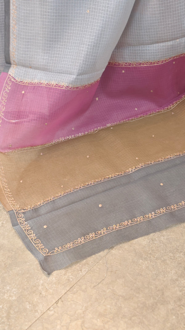 Grey Silky kota saree with Pita Embroidery - 53301 - EMR4