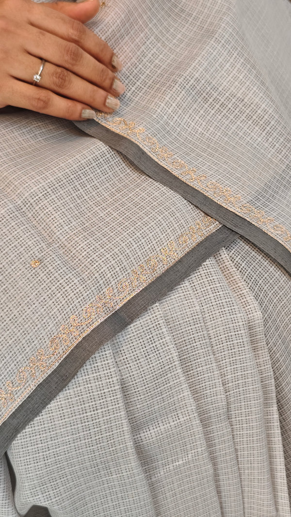 Grey Silky kota saree with Pita Embroidery - 53301 - EMR4