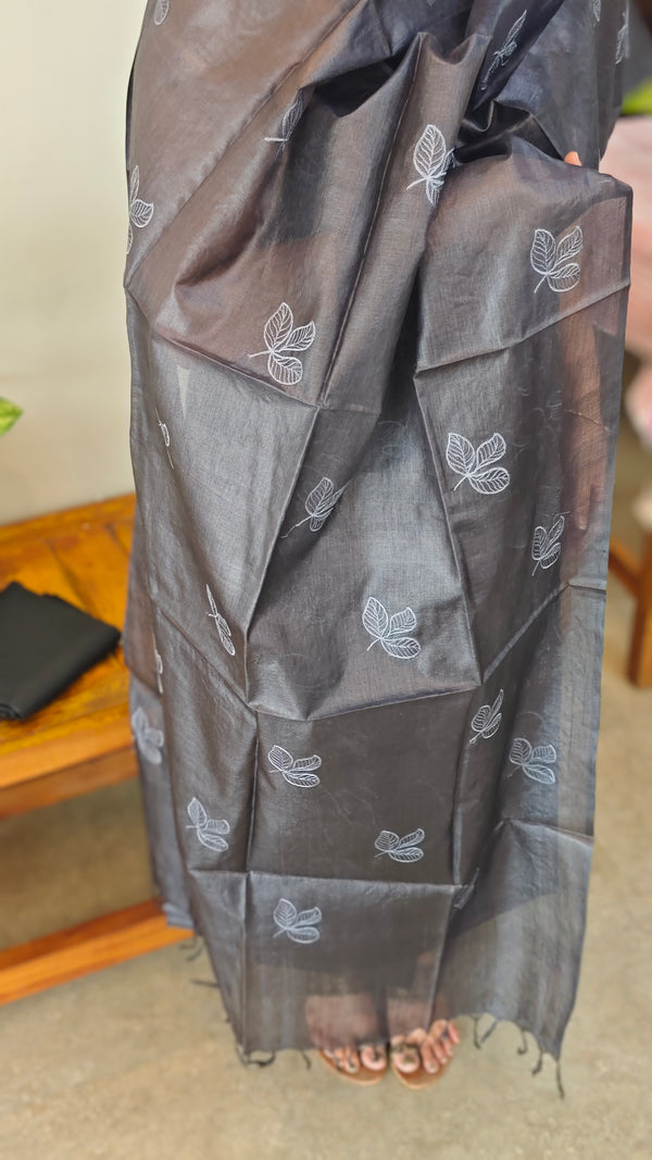 Black embroidered tussar silk suit - RAD41