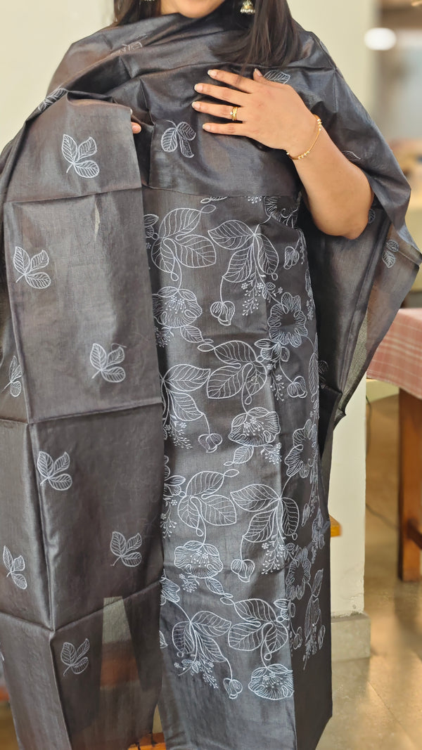 Black embroidered tussar silk suit - RAD41