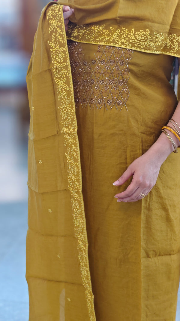Mustard chanderi salwar suit