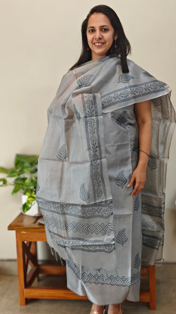 Grey tussar silk salwar suit
