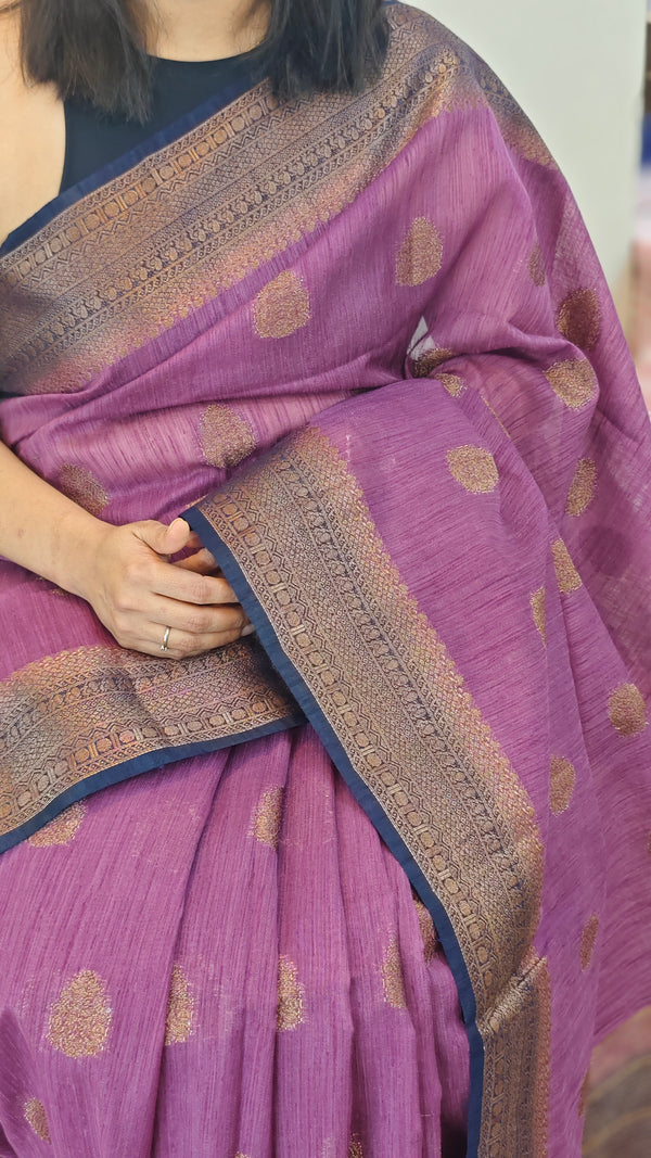 Purple semi linen banarasi salwar saree