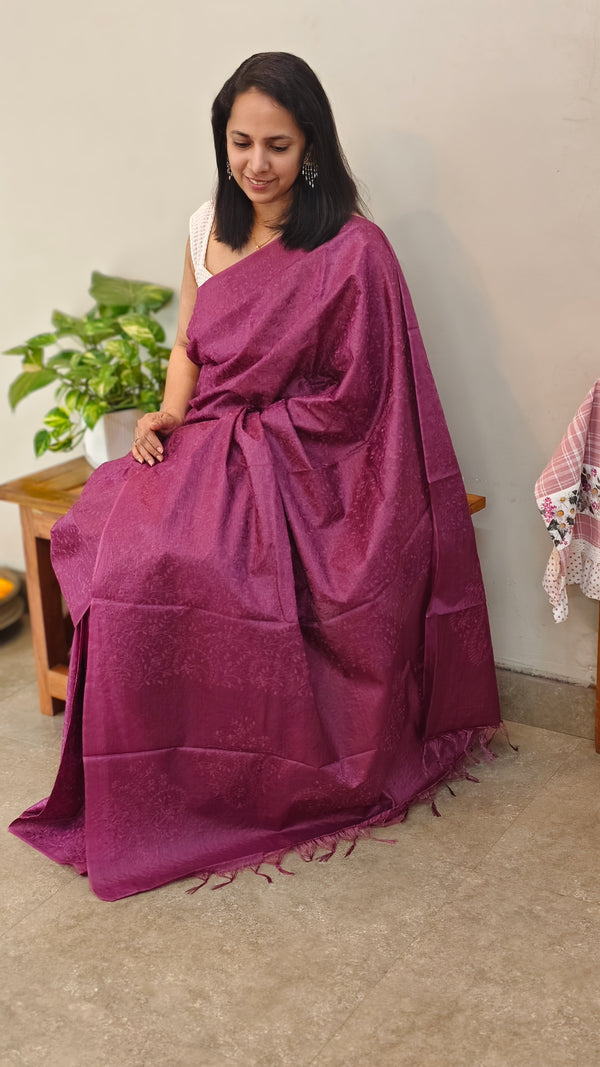 Purple lined noil tussar silk saree -LNC08