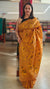 Golden mustard and black lined noil tussar silk saree - LNC08