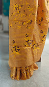 Golden mustard and black lined noil tussar silk saree - LNC08