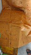Golden mustard and black lined noil tussar silk saree - LNC08
