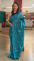 Cyan blue lined noil tussar silk saree -LNC08