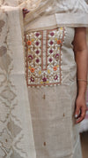 Beige chanderi linen hand embroidered suit