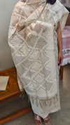 Beige chanderi linen hand embroidered suit