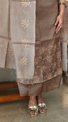Taupe shade tussar silk suit
