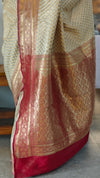 Golden beige and maroon banarasi saree