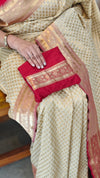 Golden beige and maroon banarasi saree