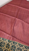 Green and dark mauve ajrakh tussar silk saree- W239
