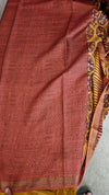 Mustard and brick red ajrakh tussar silk saree- W239
