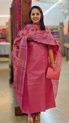 Dark pink printed tussar silk suit