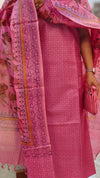 Dark pink printed tussar silk suit