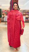 Pink red cutwork tussar silk suit