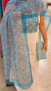 Off white and teal net kota suit
