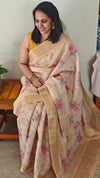 Pastel yellow Organza saree
