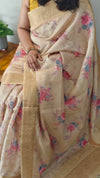 Pastel yellow Organza saree