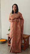 Nude brown cross stitch embroidered tussar silk saree - K1108