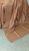 Nude brown cross stitch embroidered tussar silk saree - K1108