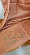 Nude brown cross stitch embroidered tussar silk saree - K1108