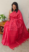 Strawberry pink tussar silk saree