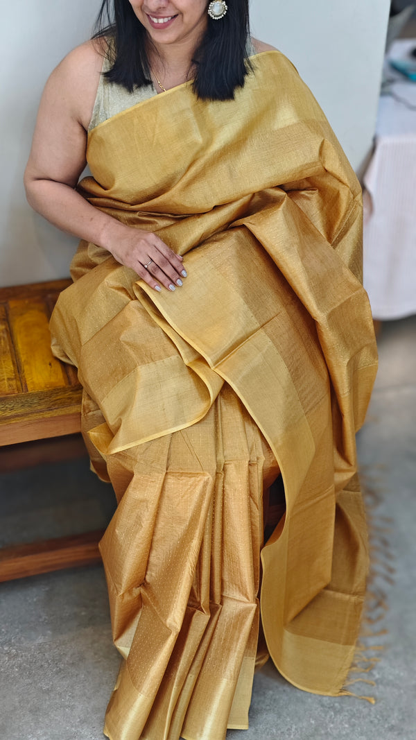 Golden yellow tussar silk saree - B592