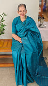 Peacock blue tussar silk saree - 3754
