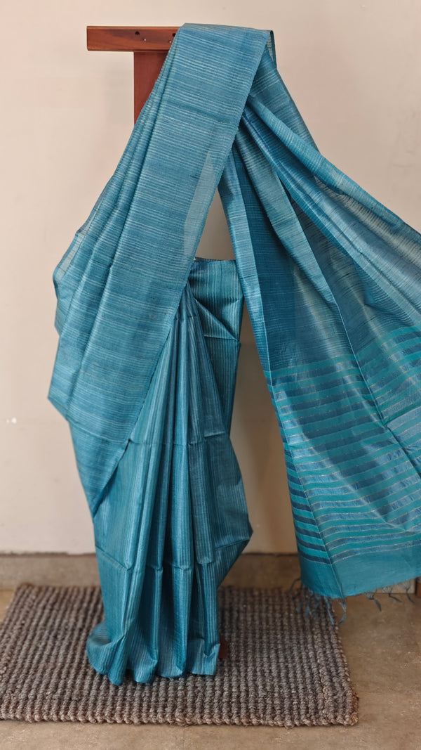 Sapphire blue tussar silk saree - 3754