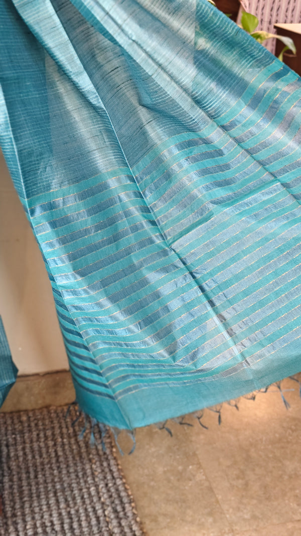 Sapphire blue tussar silk saree - 3754