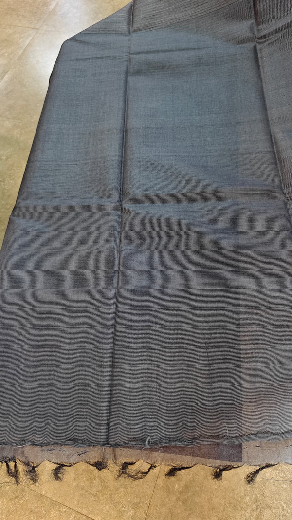 Bluish grey tussar silk saree - 3754