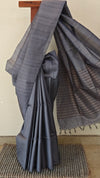 Bluish grey tussar silk saree - 3754