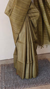 Olive green tussar silk saree - 3754