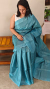 Ocean blue tussar silk saree